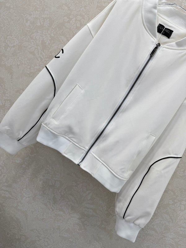 Veste en jean blanc CC 26s à col côtelé et rayures 353032
