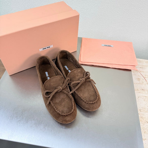 Miu Logo Loafer Coffee Suede 693519