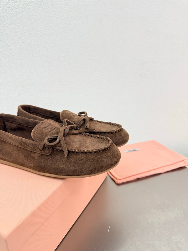 Miu Logo Loafer Coffee Suede 693519