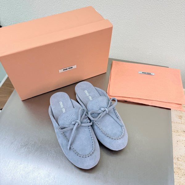 Miu Logo Mule Light Blue Suede 693523