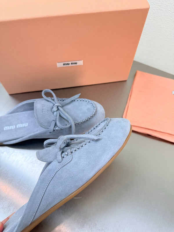 Miu Logo Mule Light Blue Suede 693523