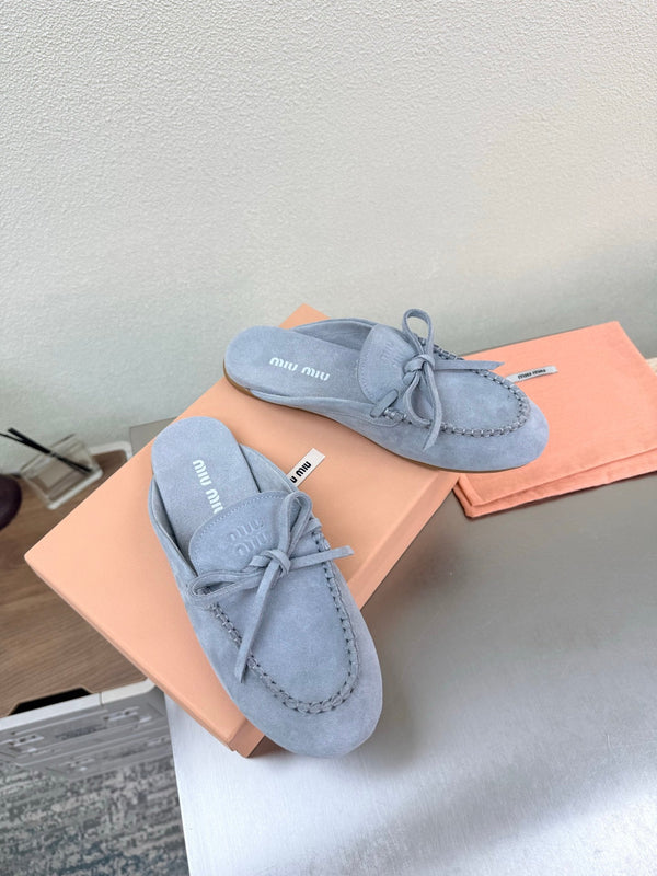 Miu Logo Mule Light Blue Suede 693523