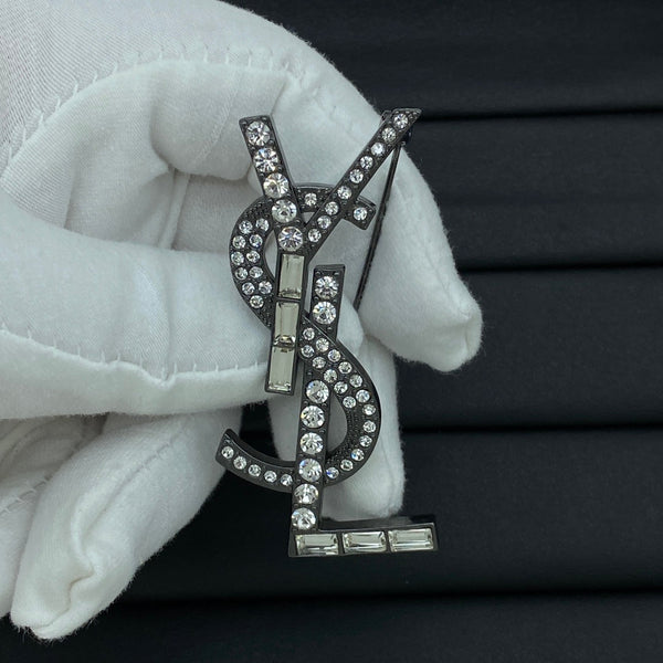 YSL Brooch Silver Black