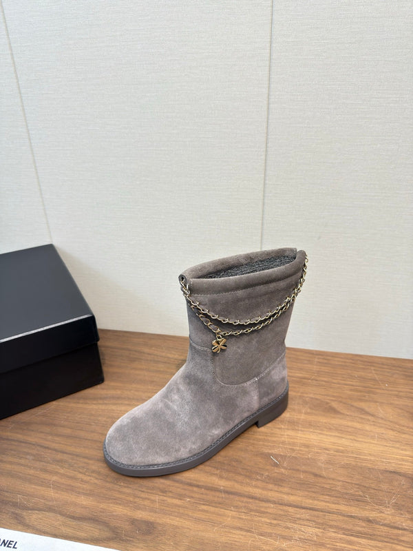 Chanel 25 Boot Grey Suede