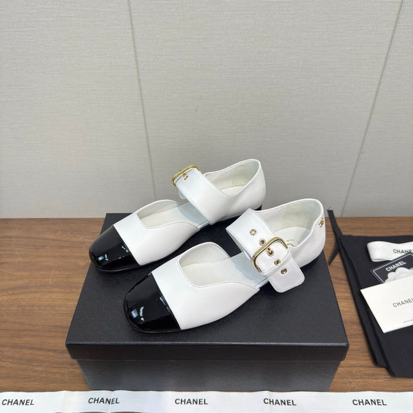CC 26s Marry Jane plat 2,5cm blanc noir cuir de vachette 632182