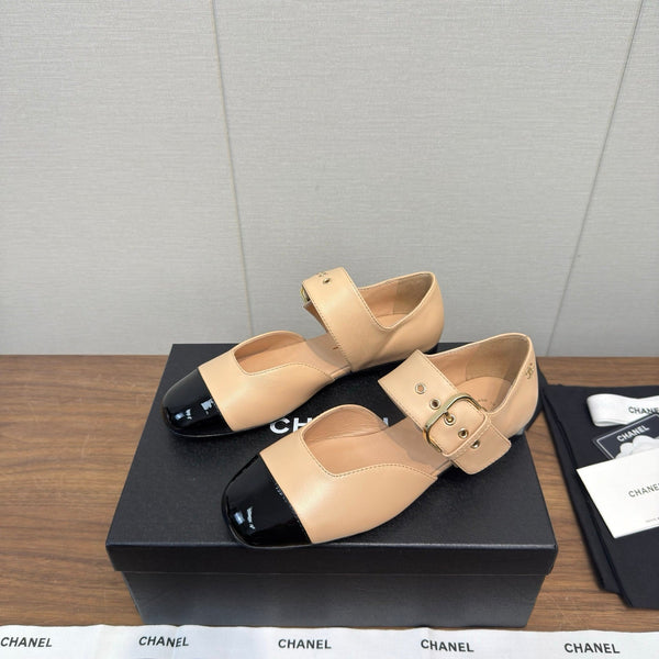 CC 26s Marry Jane plat 2,5cm Beige Noir cuir de vachette 632183