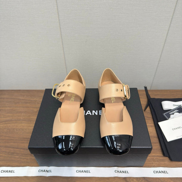 CC 26s Marry Jane plat 2,5cm Beige Noir cuir de vachette 632183
