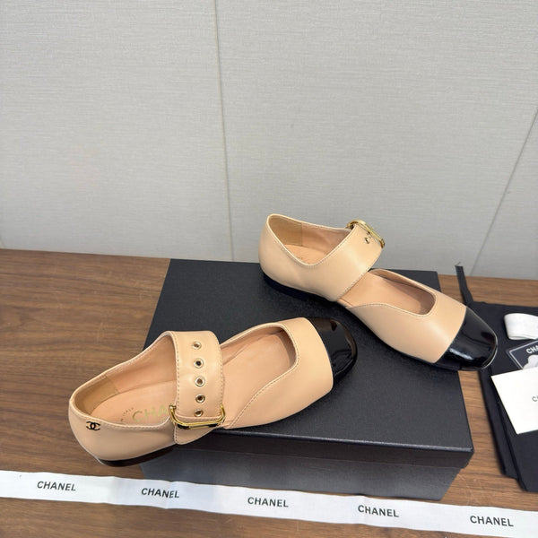 CC 26s Marry Jane plat 2,5cm Beige Noir cuir de vachette 632183
