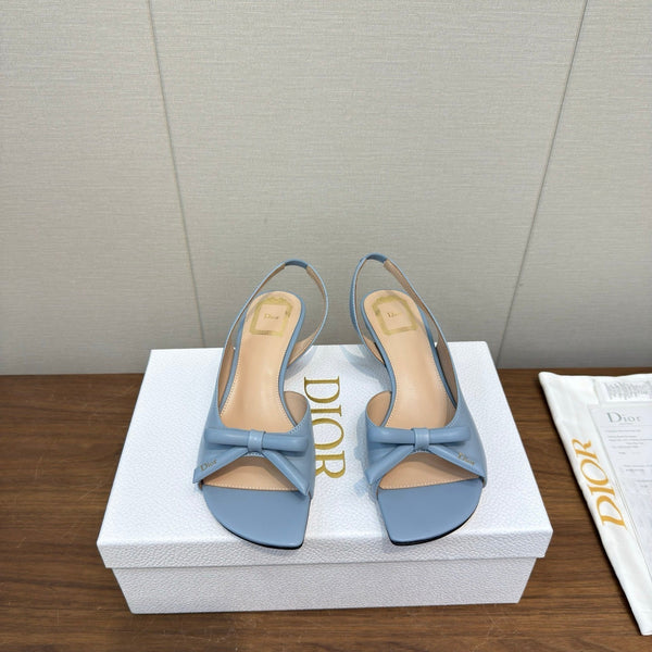 CD 26s Bow Heeled Slingback 1.5cm Blue Lambskin 922493