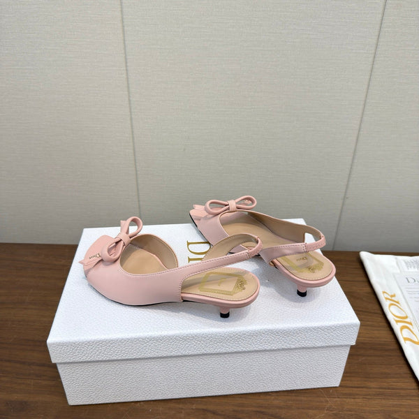 CD 26s Bow Heeled Slingback 1.5cm Light Pink Lambskin 922491