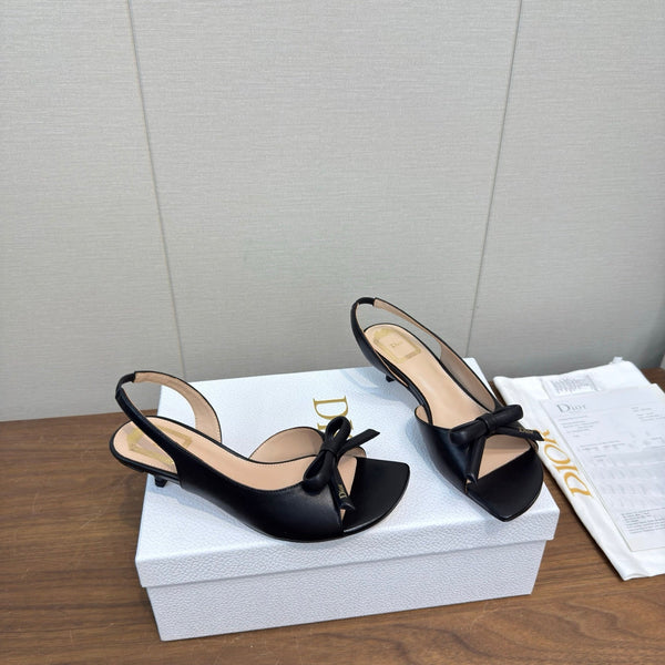 CD 26s Bow Heeled Slingback 1.5cm Black Lambskin 922492