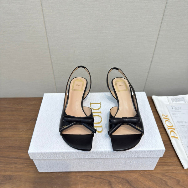 CD 26s Bow Heeled Slingback 1.5cm Black Lambskin 922492