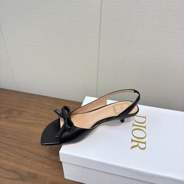 CD 26s Bow Heeled Slingback 1.5cm Black Lambskin 922492