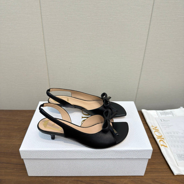 CD 26s Bow Heeled Slingback 1.5cm Black Lambskin 922492