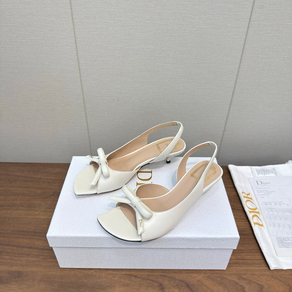 CD 26s Bow Heeled Slingback 1.5cm White Lambskin 922493
