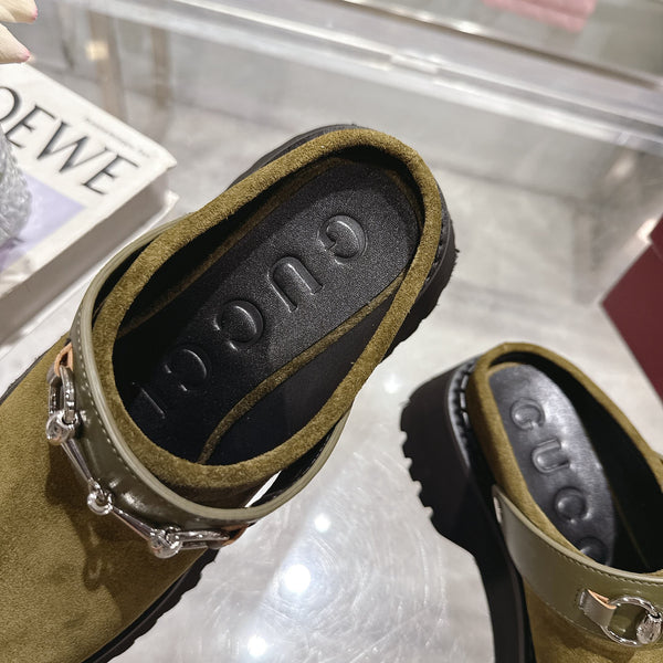 GG 2025 Horsebit Dark Green mix Black Suede Sheepskin 416544