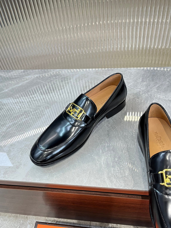 HM GOLD BUCKLE LOAFER BLACK CALFSKIN