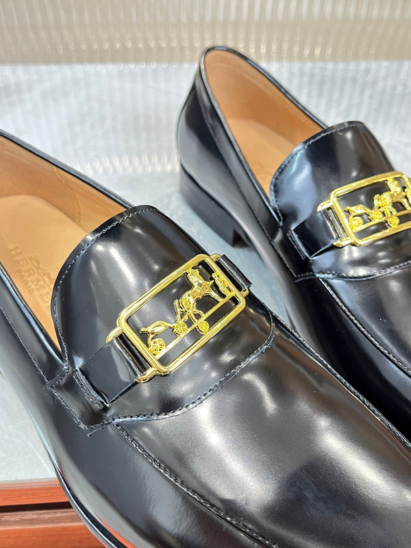 HM GOLD BUCKLE LOAFER BLACK CALFSKIN