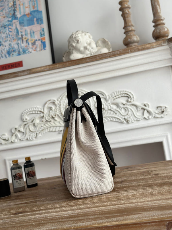 BORSA HERBAG ZIP 31 LACCATA IN TELA MARRONE MIX GIALLO H PLUME