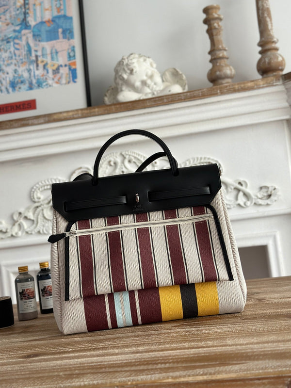 BORSA HERBAG ZIP 31 LACCATA IN TELA MARRONE MIX GIALLO H PLUME