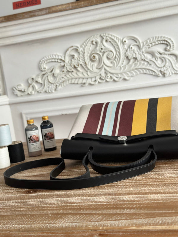 BORSA HERBAG ZIP 31 LACCATA IN TELA MARRONE MIX GIALLO H PLUME