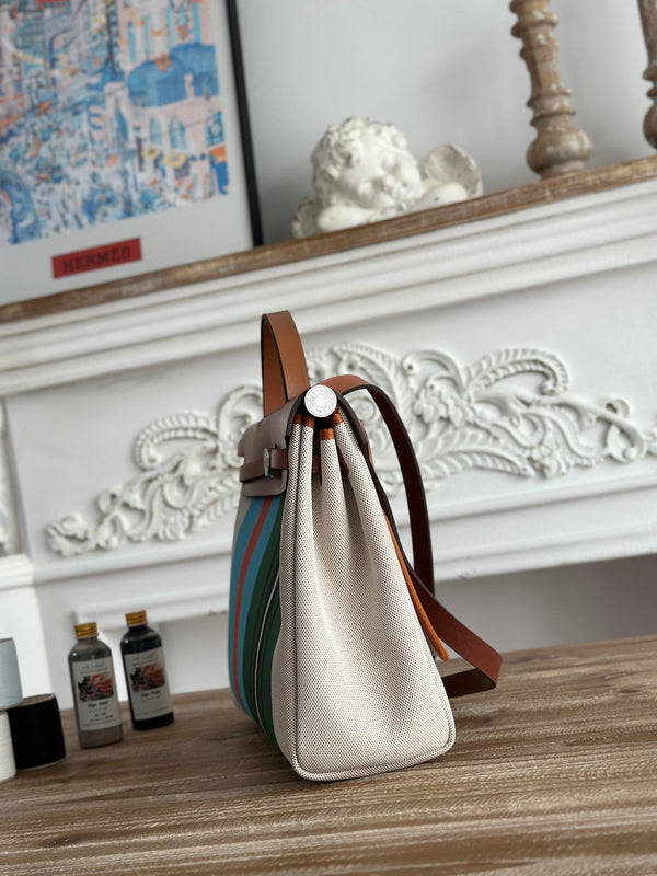 BORSA HERBAG ZIP 31 LACCATA IN TELA VERDE MIX BLU H PLUME