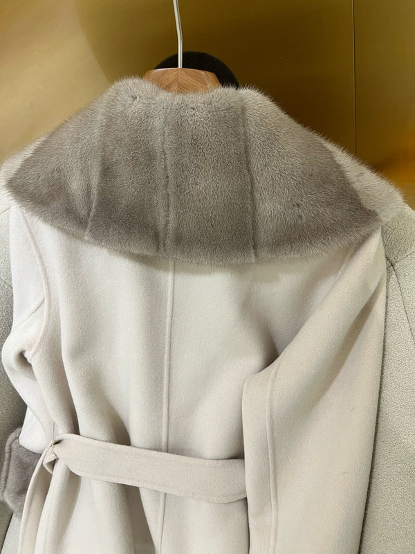 LP 25 Deep V-neck Long Coat Beige Cashmere Fur 303962