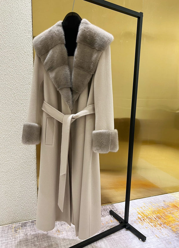 LP 25 Deep V-neck Long Coat Beige Cashmere Fur 303962