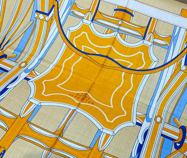 HM Les Roues de Phaeton Scarf 140x140cm Orange Yellow Silk Cashmere 269483