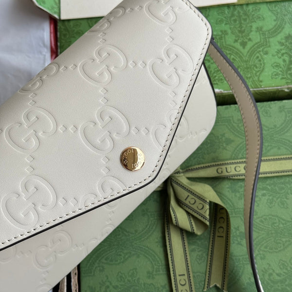BORSA A TRACOLLA SUPER MINI 21 IN PELLE DI VITELLO GOFFRATA BIANCA