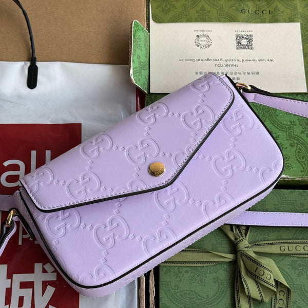 BORSA A TRACOLLA SUPER MINI 21 IN PELLE DI VITELLO GOFFRATA VIOLA CHIARO