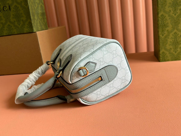 BORSA A MANO OPHIDIA 21 IN TELA MONOGRAMMA GRIGIO-VERDE E FINITURE IN PELLE DI VITELLO, FERRAMENTA ORO