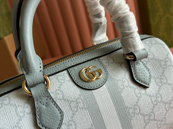 BORSA A MANO OPHIDIA 21 IN TELA MONOGRAMMA GRIGIO-VERDE E FINITURE IN PELLE DI VITELLO, FERRAMENTA ORO
