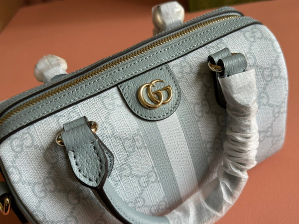 BORSA A MANO OPHIDIA 21 IN TELA MONOGRAMMA GRIGIO-VERDE E FINITURE IN PELLE DI VITELLO, FERRAMENTA ORO
