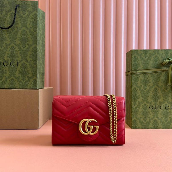 BORSA A TRACOLLA PICCOLA MARMONT 20 IN PELLE DI AGNELLO ROSSA E FERRAMENTA ORO