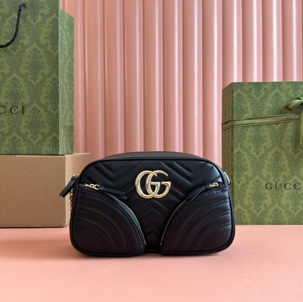 BORSA A TRACOLLA PICCOLA MARMONT 24 IN PELLE DI VITELLO NERA E FERRAMENTA ORO