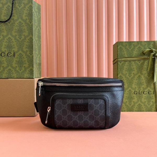 BORSA A MARSUPIO PICCOLA 29 IN PELLE DI VITELLO NERA E TELA MONOGRAM GRIGIO SCURO