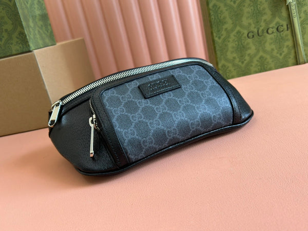 BORSA A MARSUPIO PICCOLA 29 IN PELLE DI VITELLO NERA E TELA MONOGRAM GRIGIO SCURO