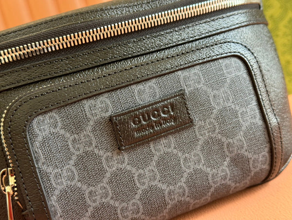 BORSA A MARSUPIO PICCOLA 29 IN PELLE DI VITELLO NERA E TELA MONOGRAM GRIGIO SCURO