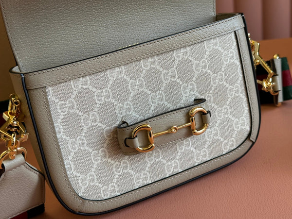 Gucci Horsebit 20.5 Bag Beige mix White Leather Canvas 244257