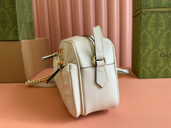 BORSA A TRACOLLA PICCOLA MARMONT 24 IN PELLE DI VITELLO BIANCA E FERRAMENTA ORO