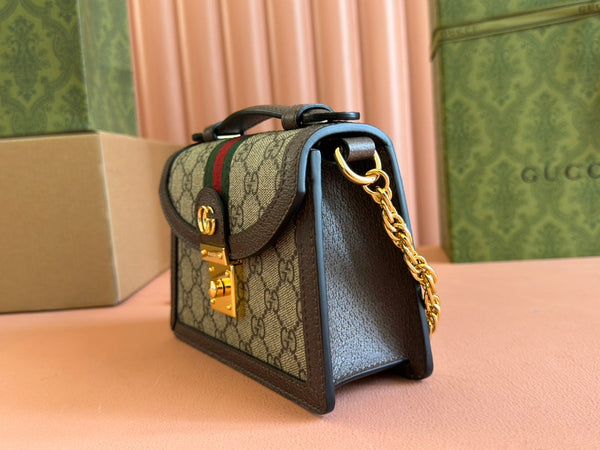 Borsa Gucci Ophidia 17,5 cm in tela e pelle marrone ebano 248489