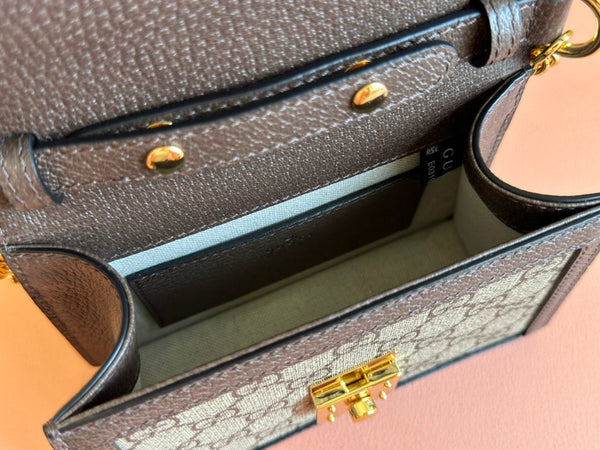 Borsa Gucci Ophidia 17,5 cm in tela e pelle marrone ebano 248489
