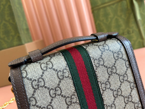 Borsa Gucci Ophidia 17,5 cm in tela e pelle marrone ebano 248489