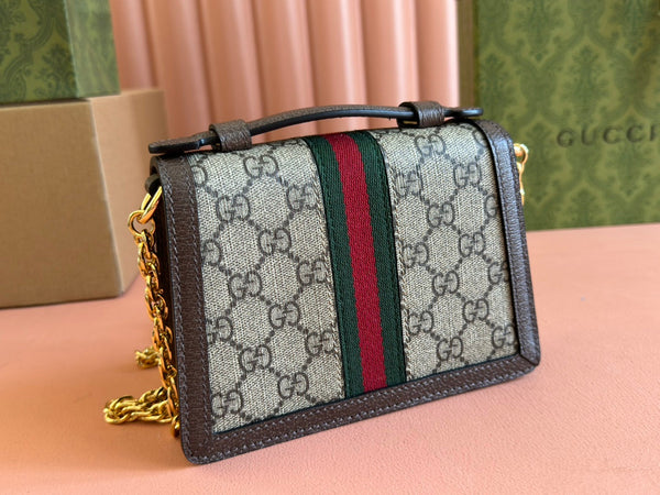 Borsa Gucci Ophidia 17,5 cm in tela e pelle marrone ebano 248489