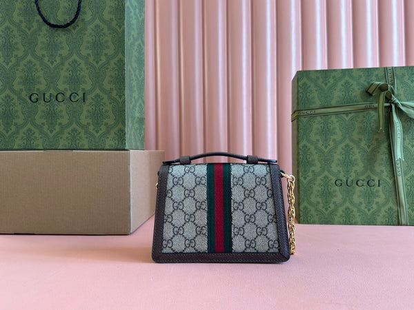 Borsa Gucci Ophidia 17,5 cm in tela e pelle marrone ebano 248489