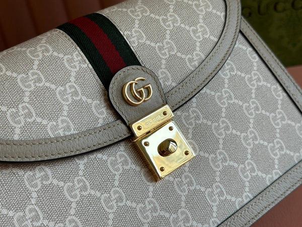 Borsa Gucci Ophidia 25cm Beige Bianco Tela Pelle 248494