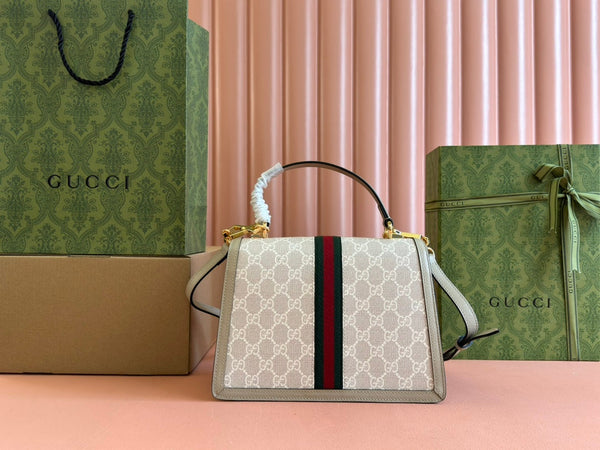 Borsa Gucci Ophidia 25cm Beige Bianco Tela Pelle 248494