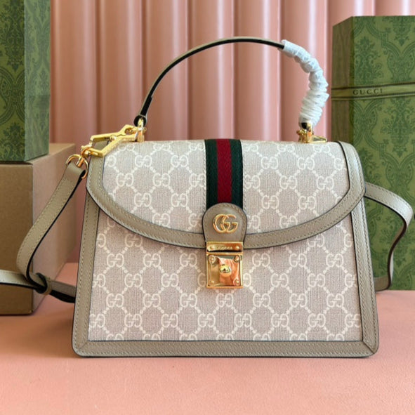 Borsa Gucci Ophidia 25cm Beige Bianco Tela Pelle 248494