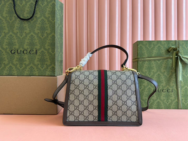 Borsa Gucci Ophidia 25cm in tela e pelle marrone ebano 248495